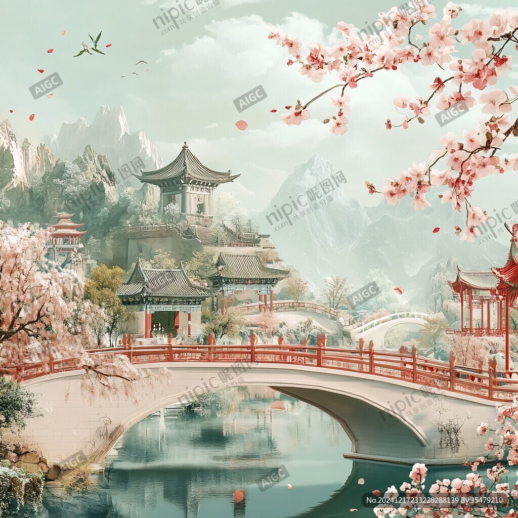 桃花源記古風山水插畫