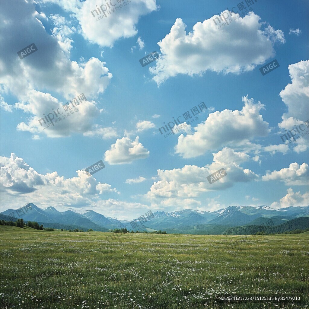 藍天白云山脈草地背景