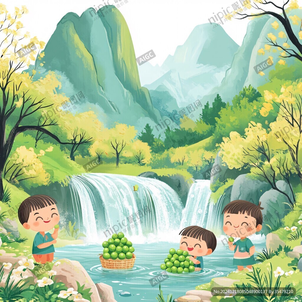 山泉水插畫