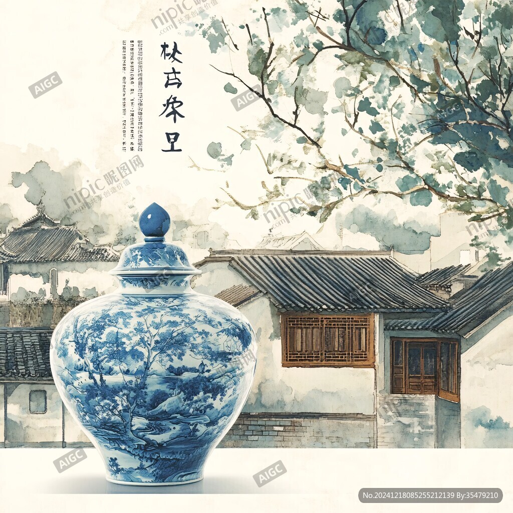 青花陶瓷畫面