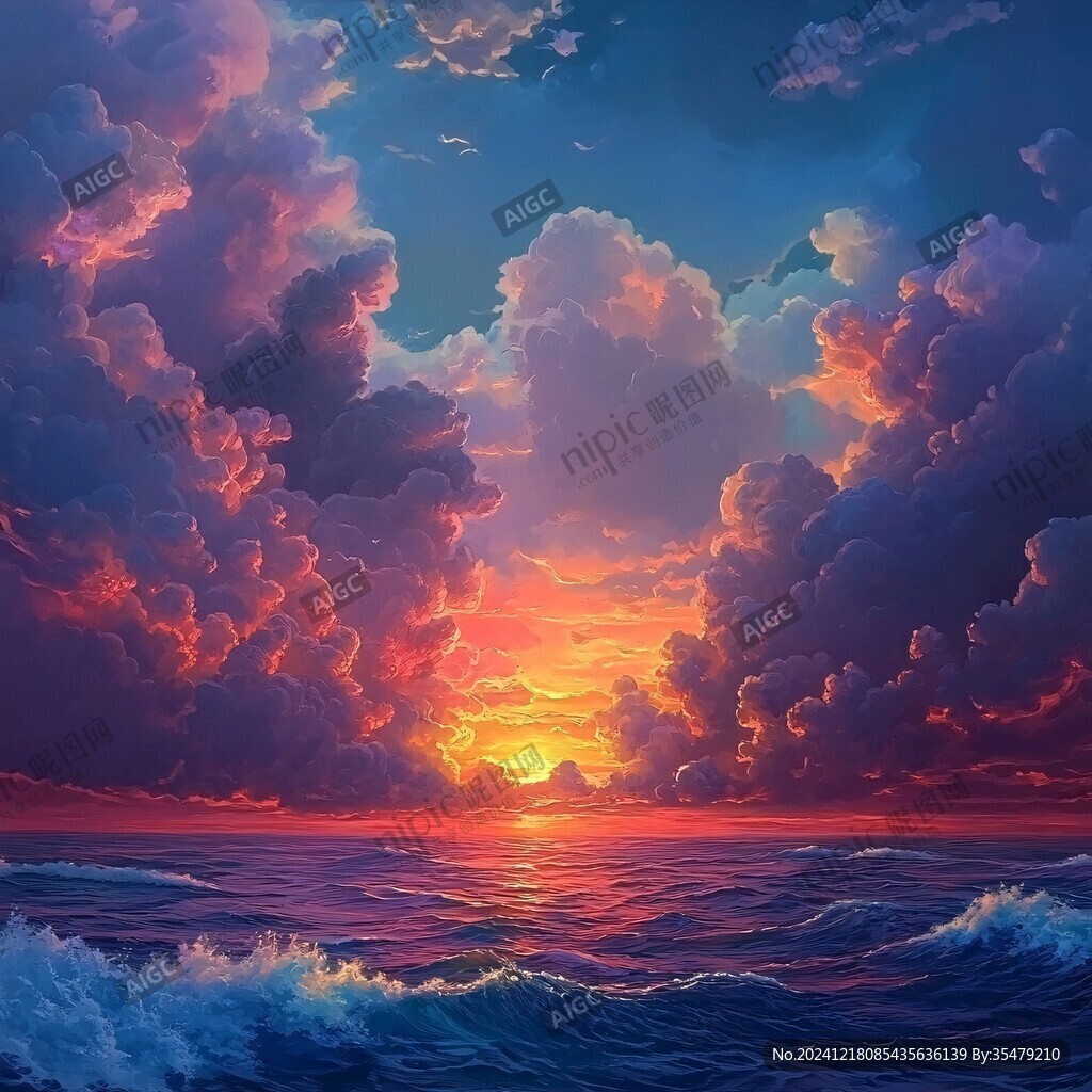 海上日出油畫