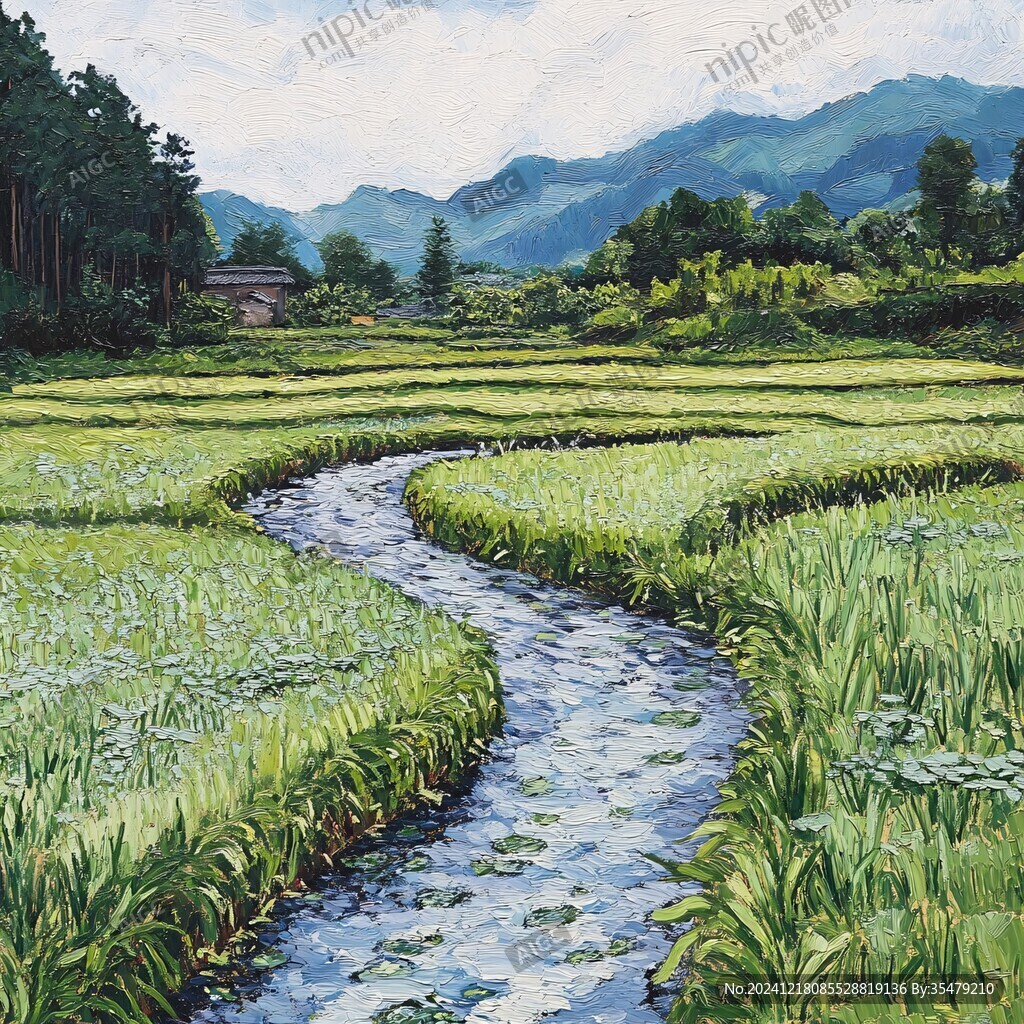 水稻田油畫