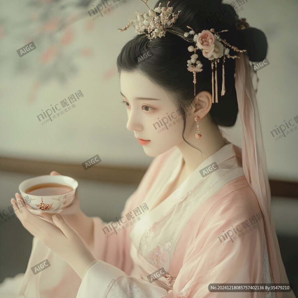 古風(fēng)美女喝茶
