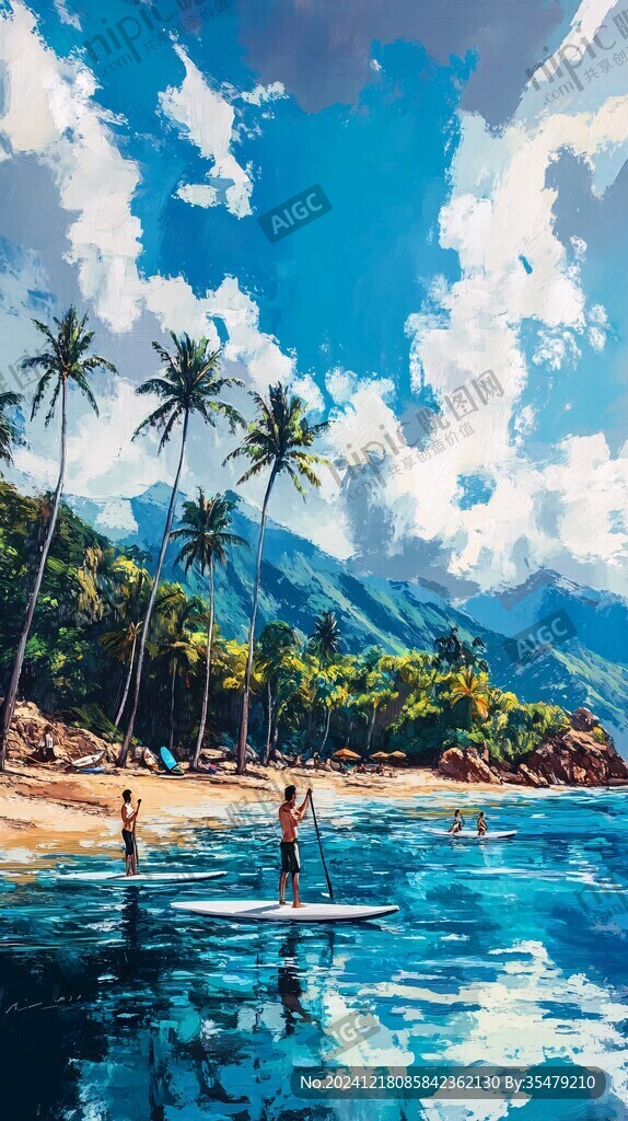 夏威夷海灘油畫