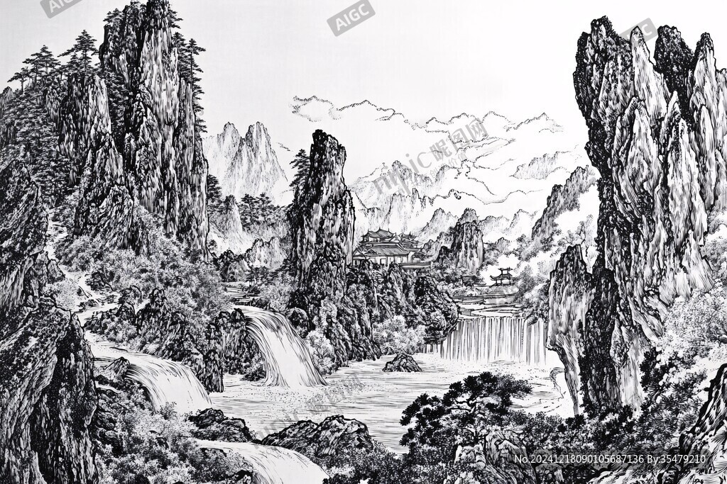 鉛筆素描水墨山水