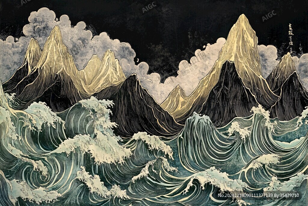 古風(fēng)海浪包裝插畫(huà)