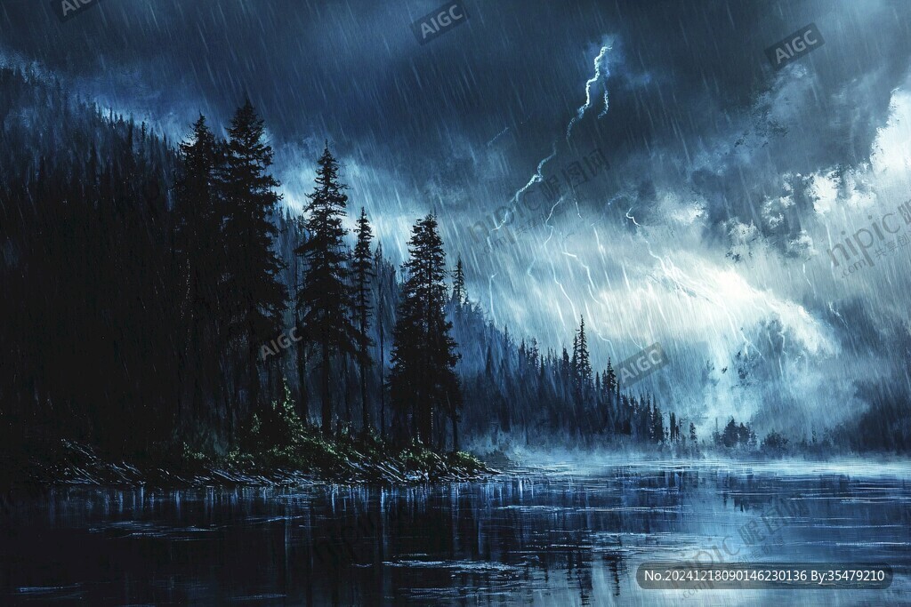湖面雨景