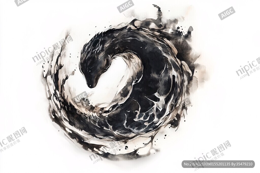 水墨畫蛟龍水蛇