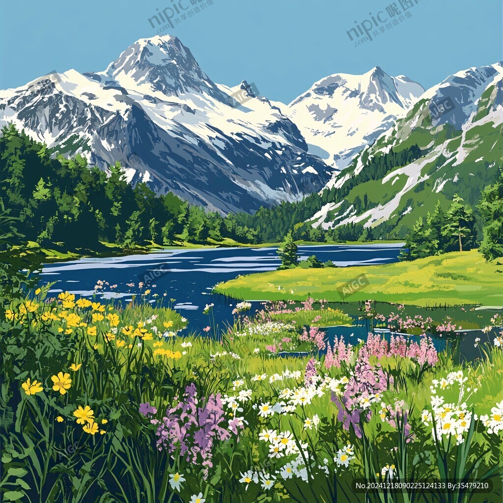 山湖插畫