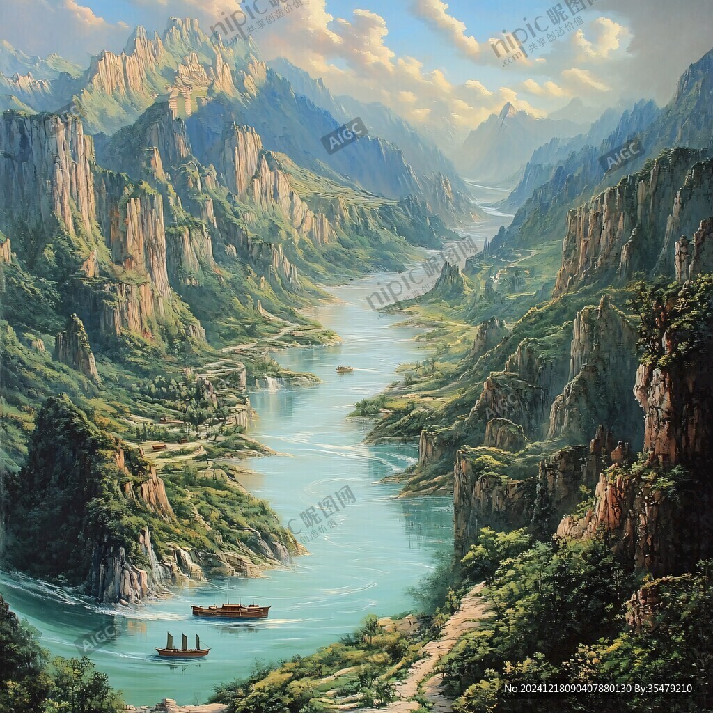 山川河流油畫