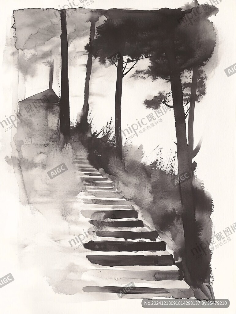 爬山石梯插畫
