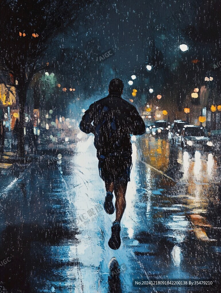 夜晚雨中行走的人