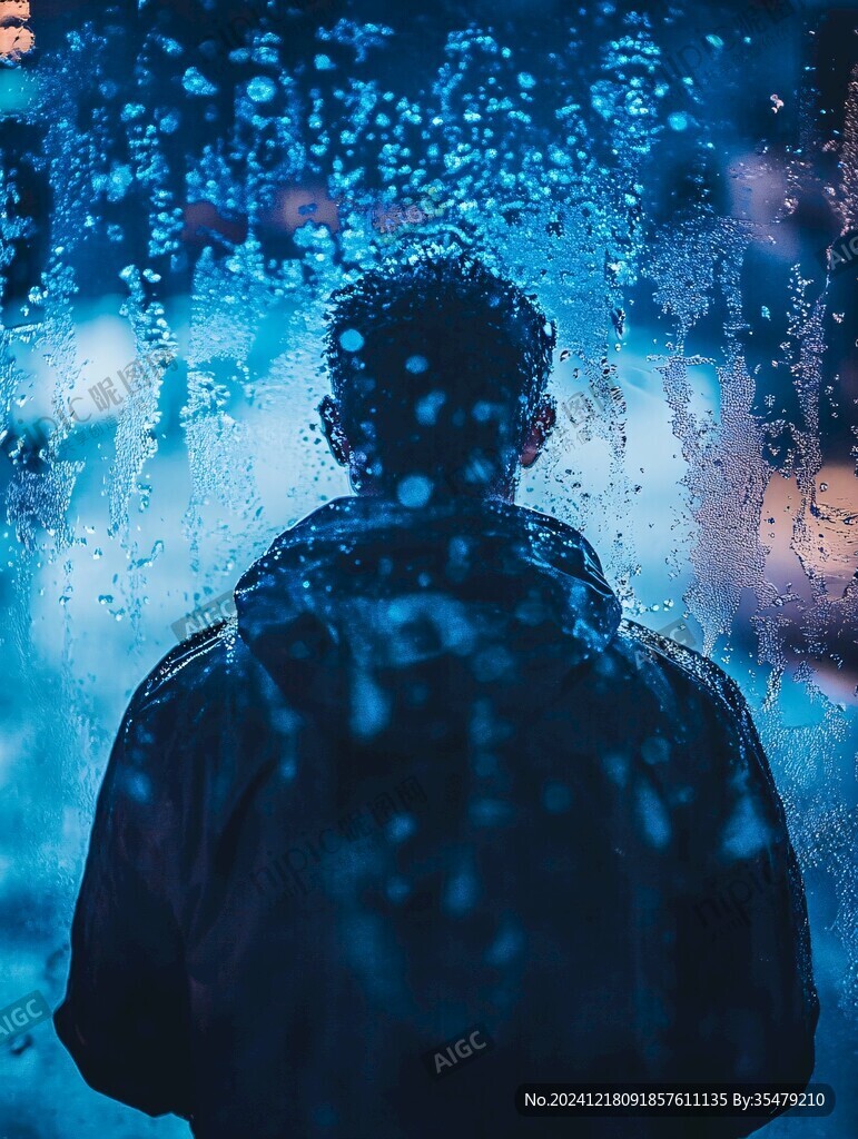 陽臺水珠水滴男人背影