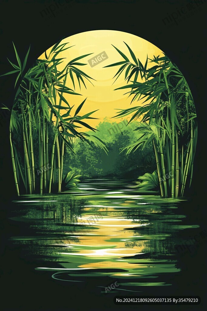 月夜竹林背景