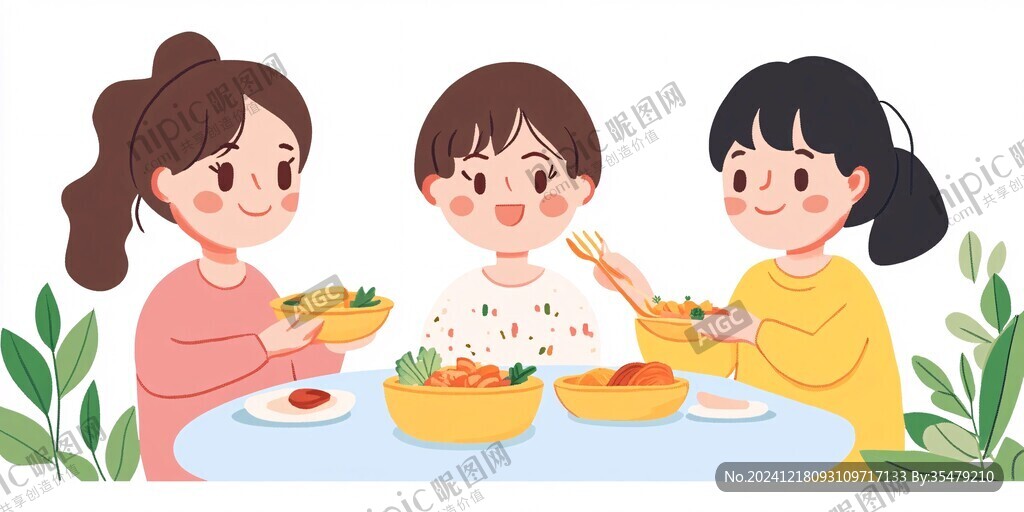 朋友吃飯插畫