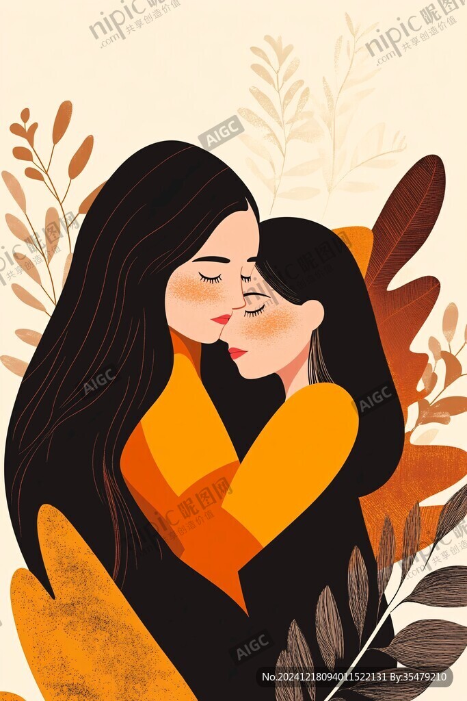 母女擁抱插畫