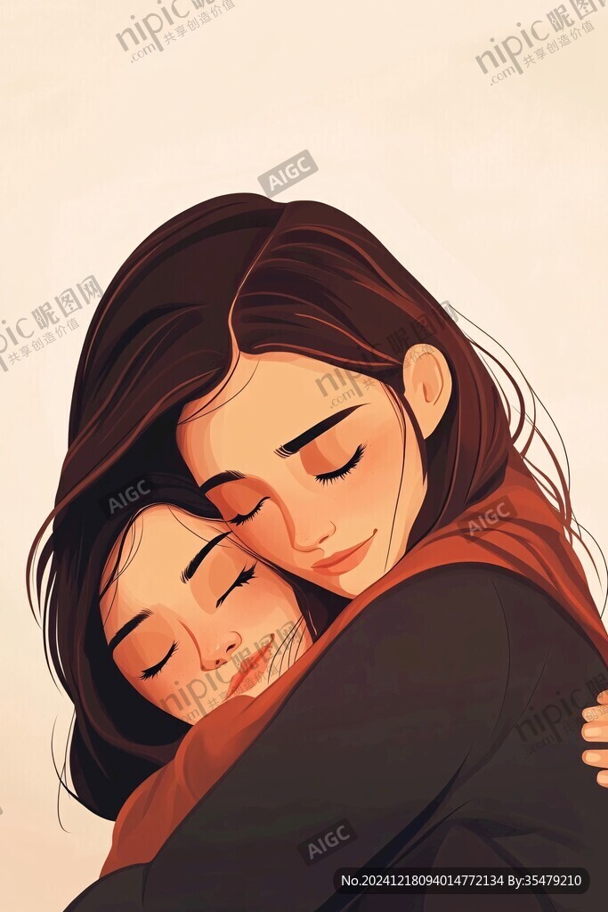 母女擁抱插畫