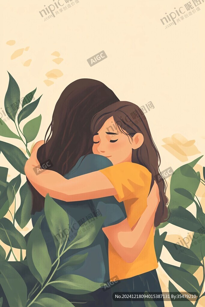 母親節(jié)母女擁抱插畫