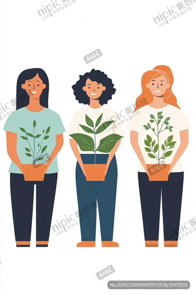 人物綠植元素插畫