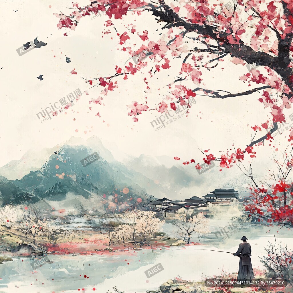 桃花源記古風山水插畫