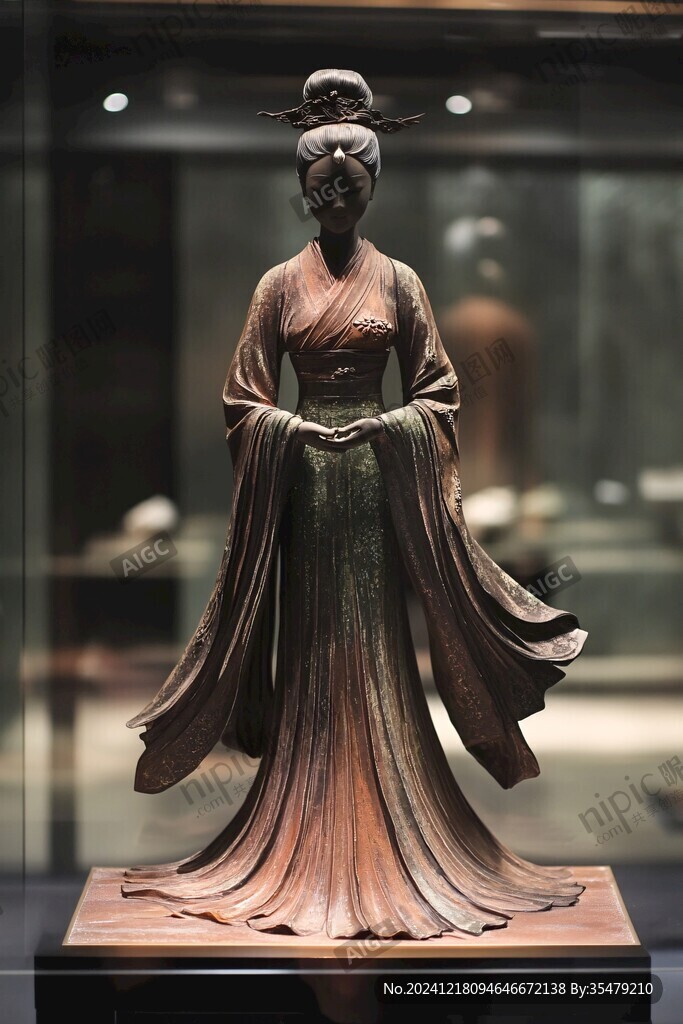 木身錦衣裙仕女俑