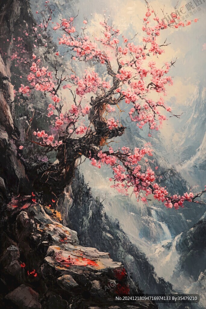 桃花梅花日出山澗