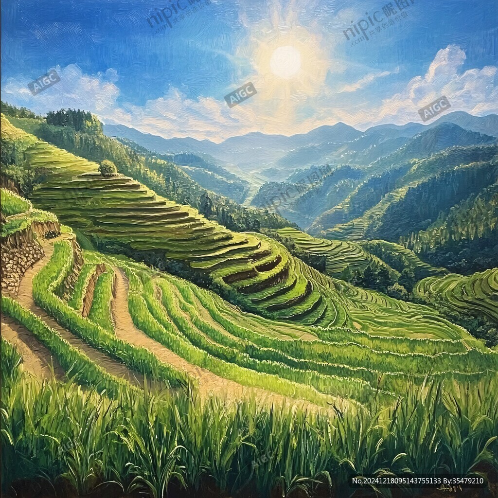 梯田水粉畫