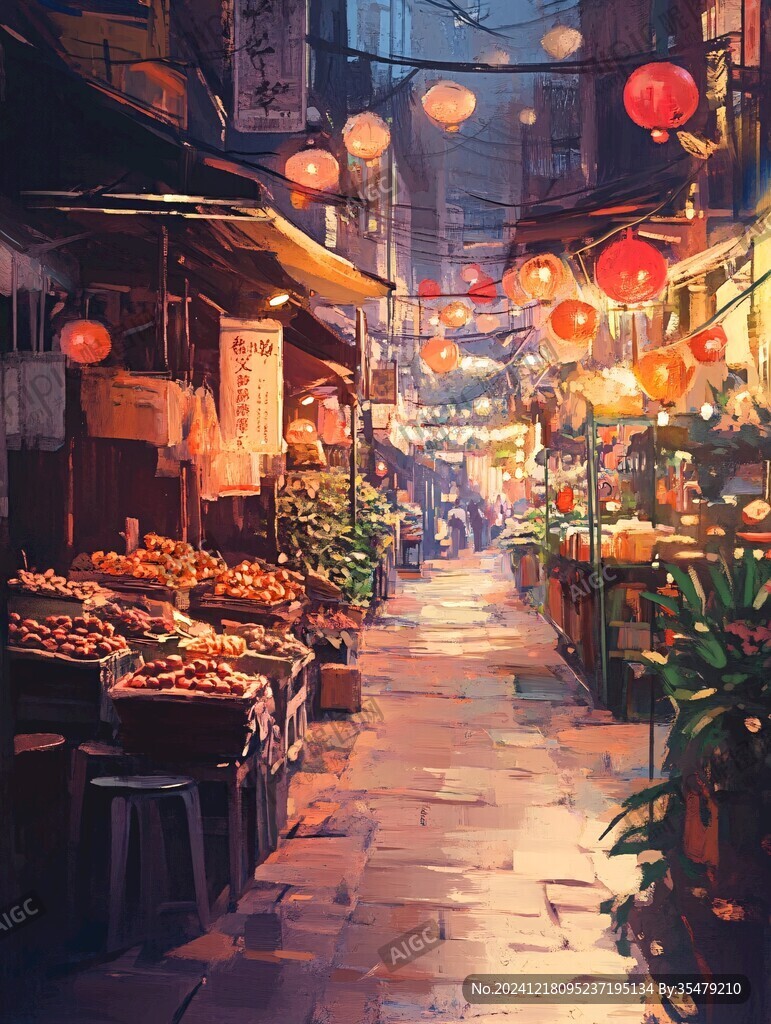 小吃街插畫