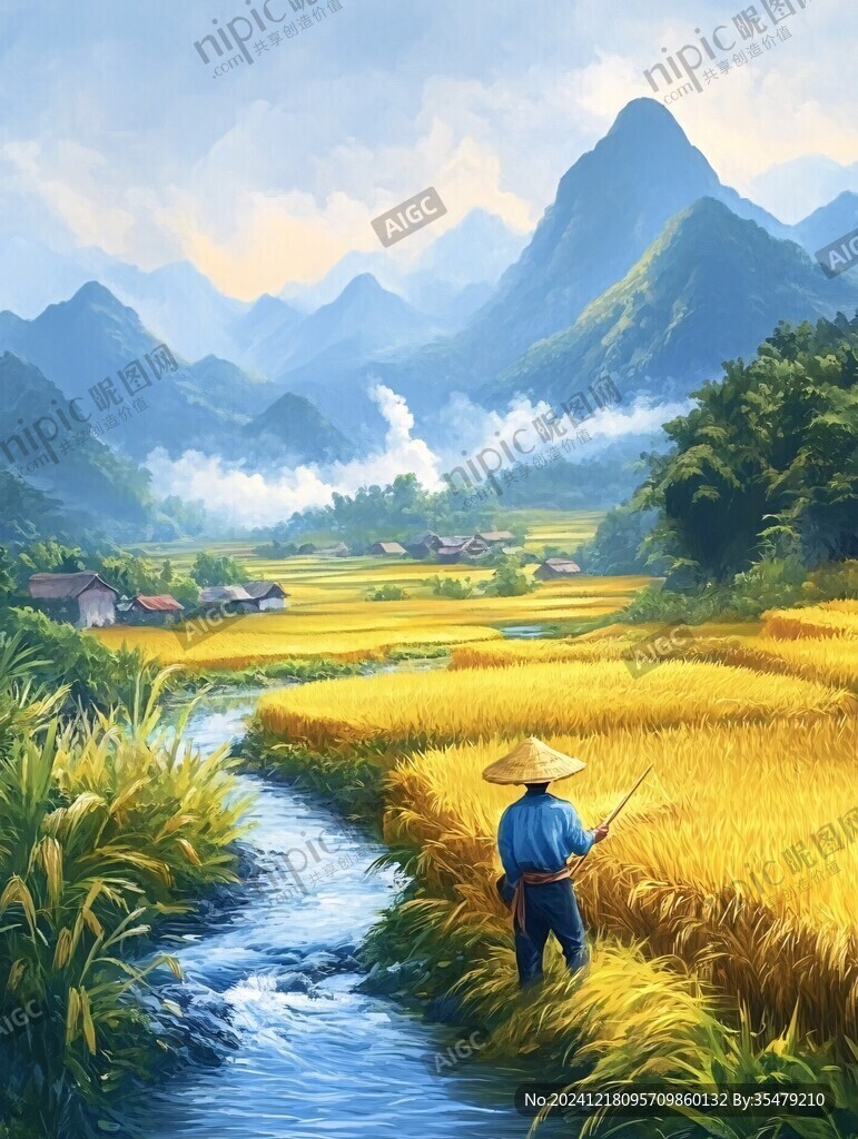 稻田養(yǎng)魚插畫