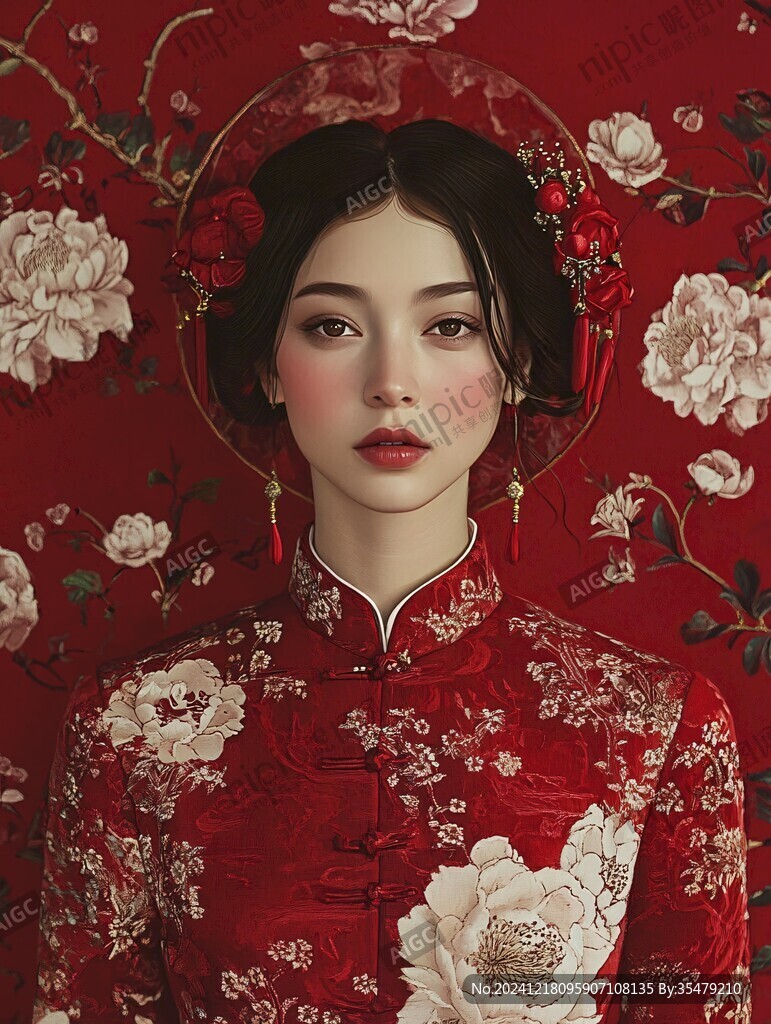 中式新娘插畫