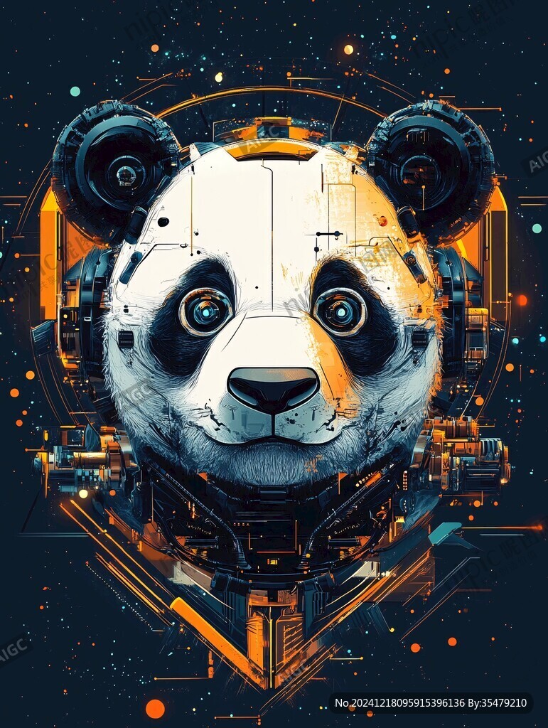 科技熊貓圖案印花