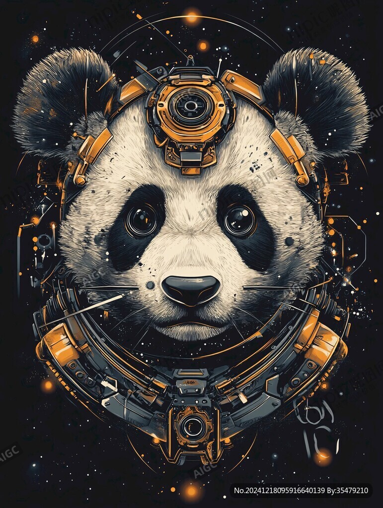 科技熊貓圖案印花