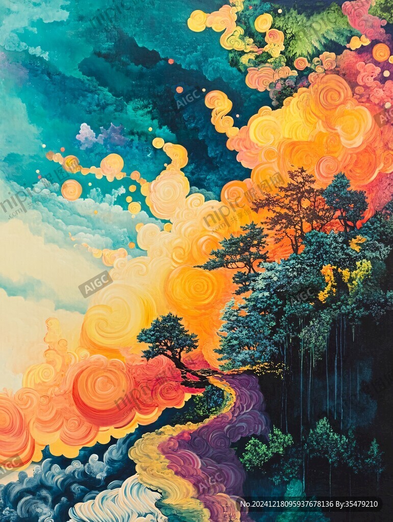 新中禪意山水巖彩畫