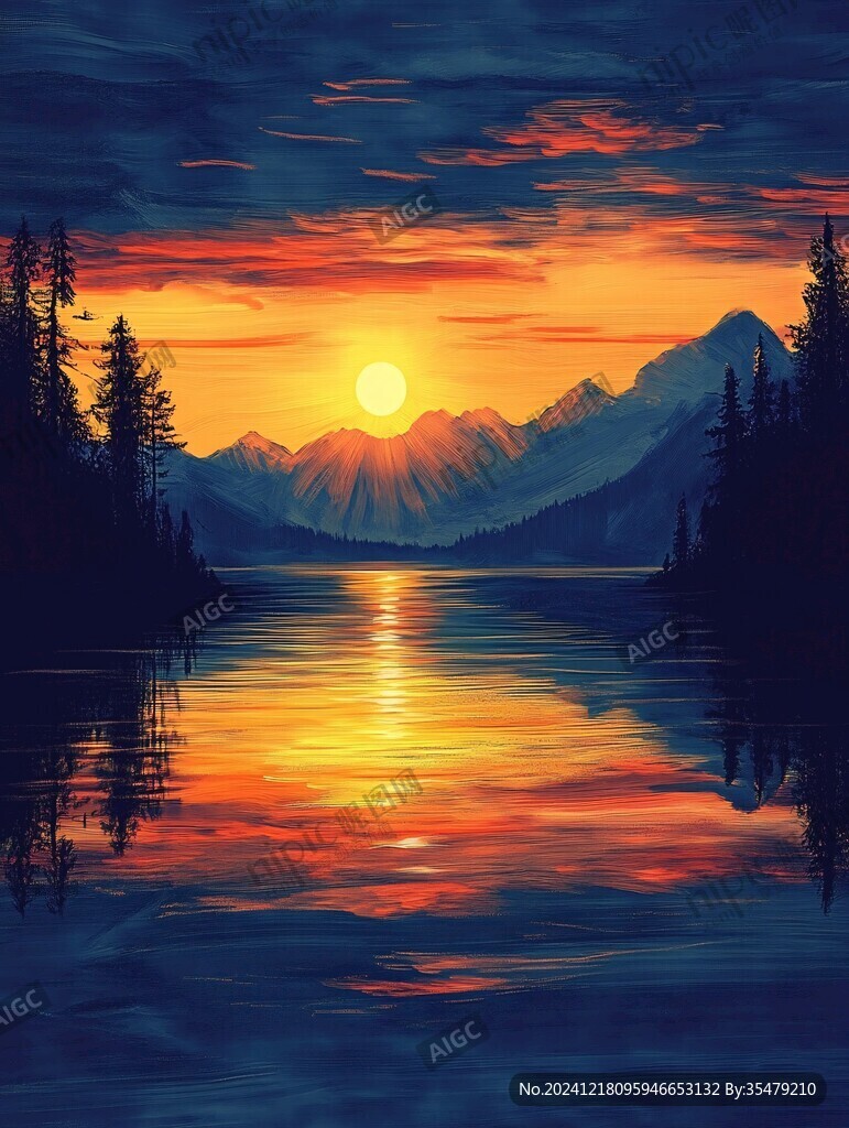 山湖插畫