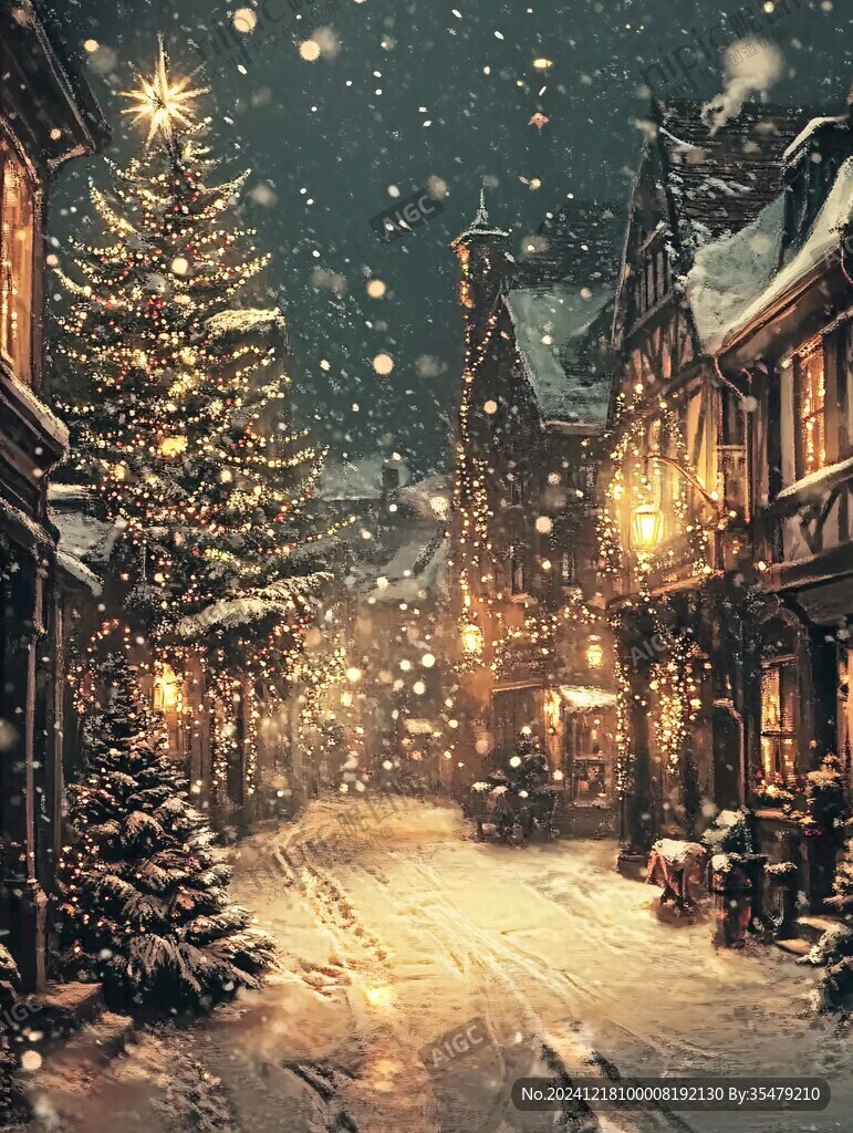 街道房屋圣誕節(jié)雪景