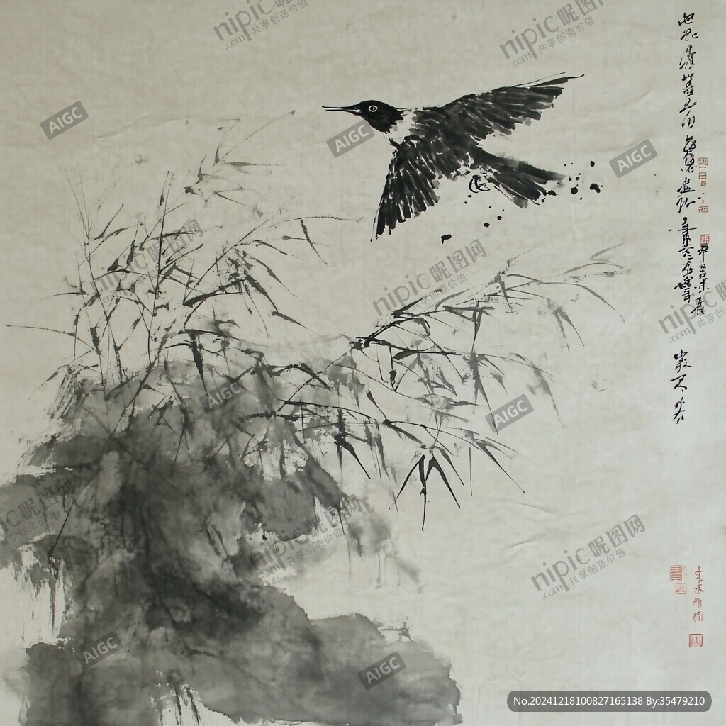 水墨竹鳥圖