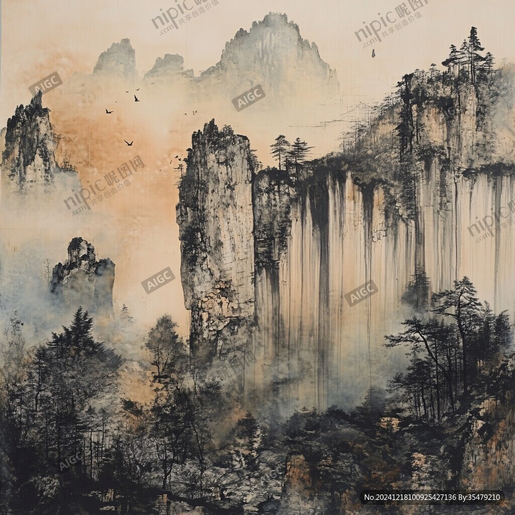 新中禪意山水巖彩畫