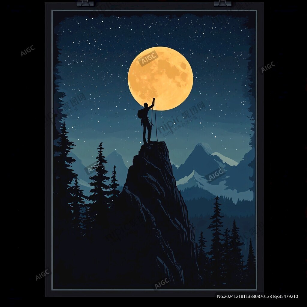 意境圖片星月山川掛圖