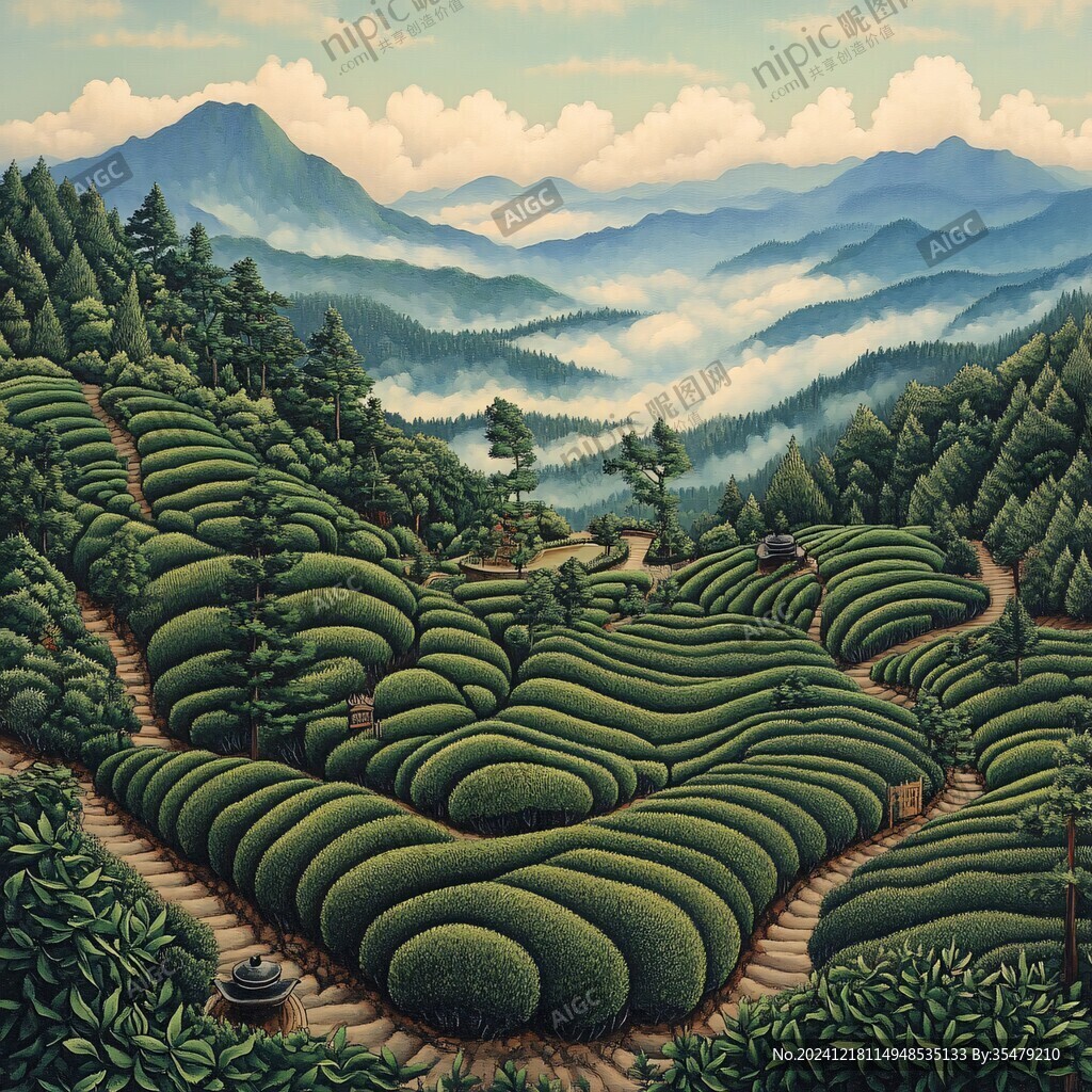 茶園風(fēng)光插畫