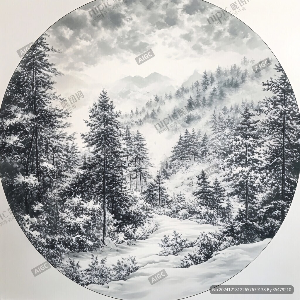 工筆手繪雪景圖