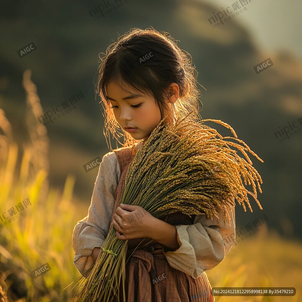 割稻少女