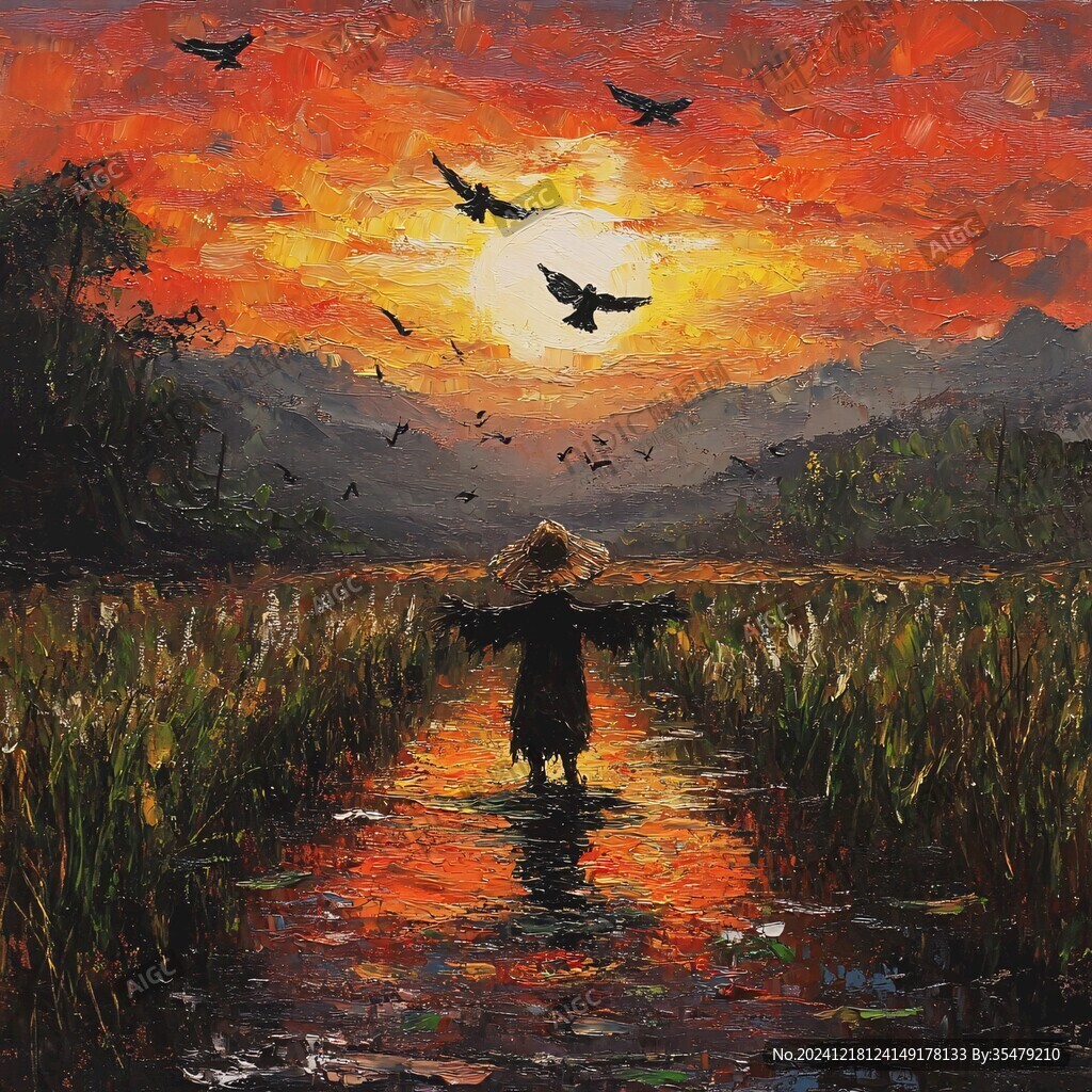 插畫(huà)夕陽(yáng)下