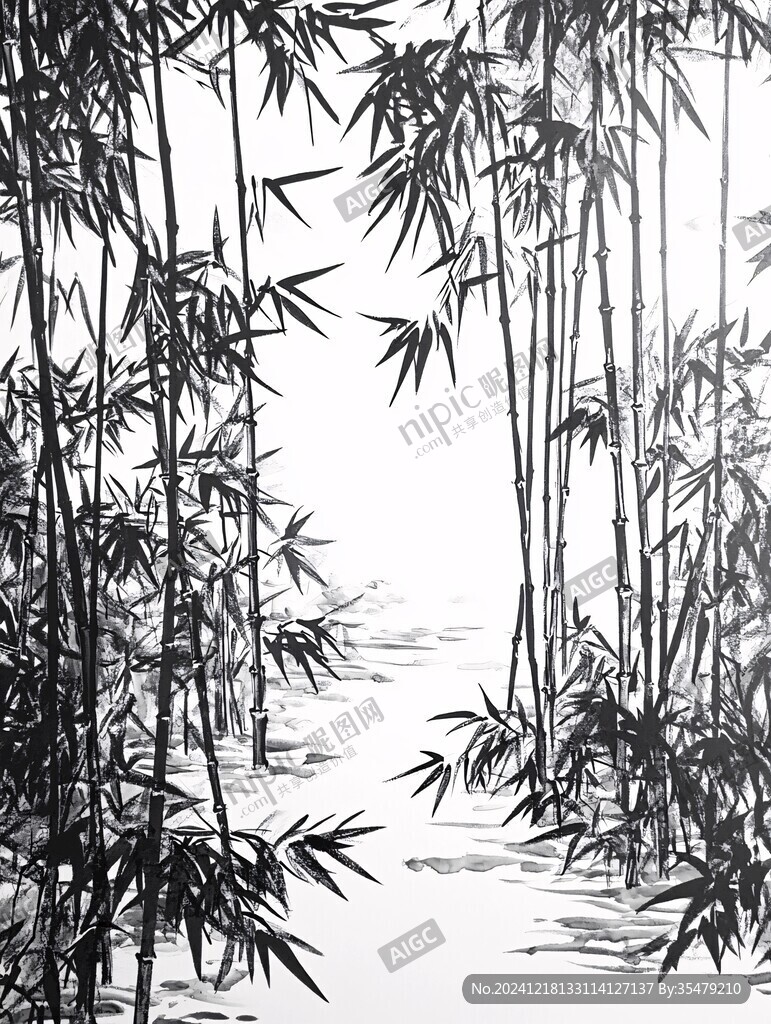 黑白竹林書房裝飾畫