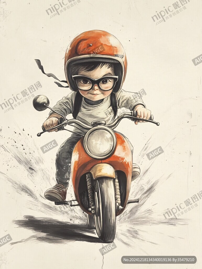 騎摩托車的女孩插畫