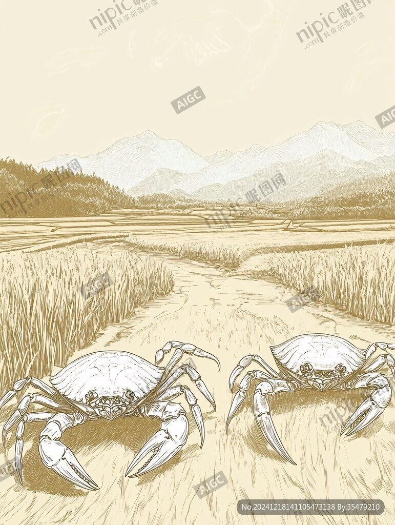 水稻螃蟹插畫