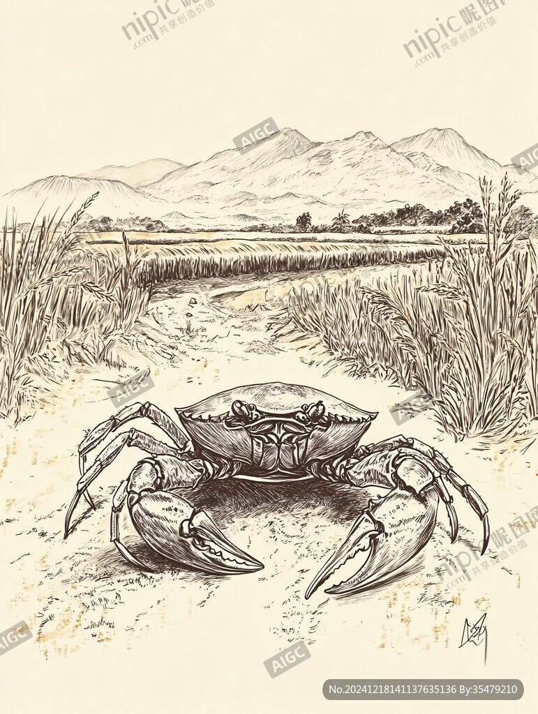 水稻螃蟹插畫