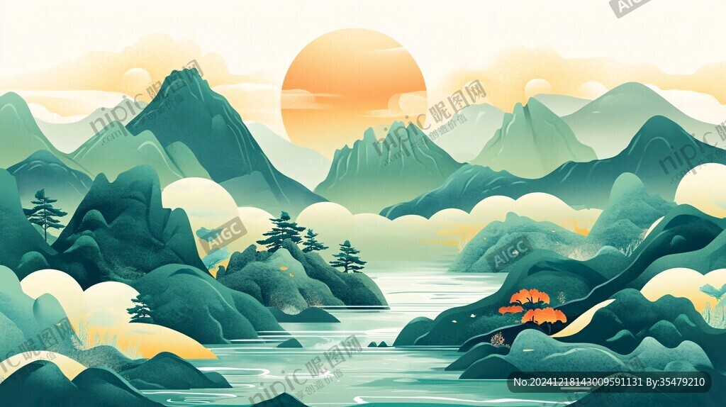 山水包裝插畫