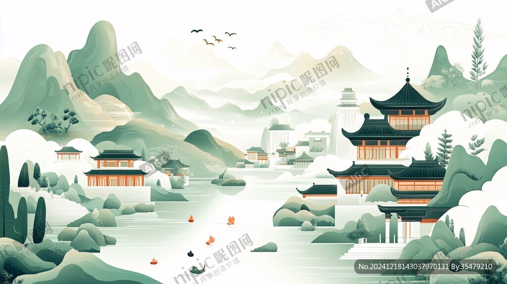 建筑插畫(huà)山水