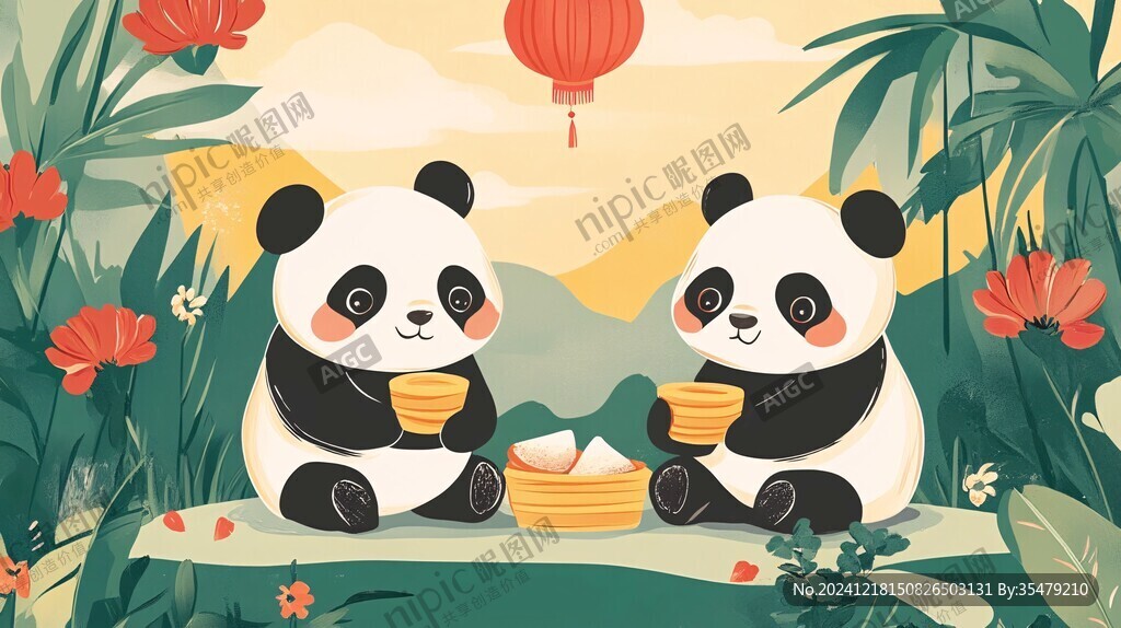 熊貓扁平插畫