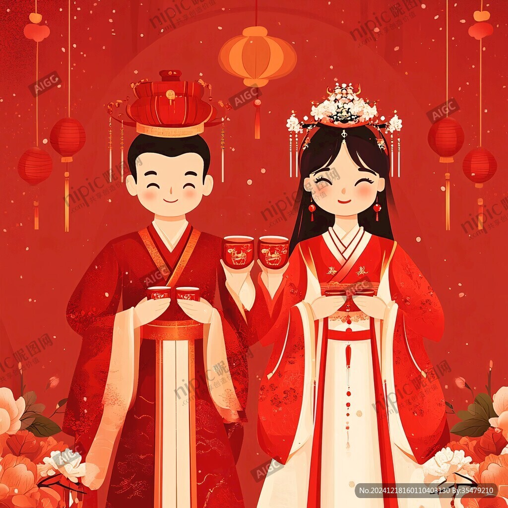 漢服婚禮插畫